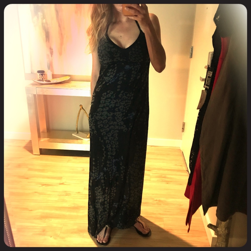 Maxi Black dress with grey and blue flowers